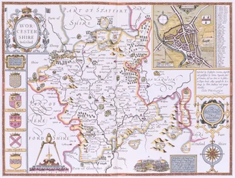 Worchestershire, graviert von Jodocus Hondius (1563-1612) aus John Speeds 